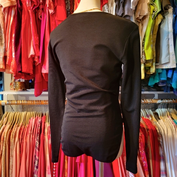 ANN TAYLOR ♡ Sweet Vintage Black Ribbed Adjustable Snaps Long Sleeve Bodysuit M - Picture 9 of 17